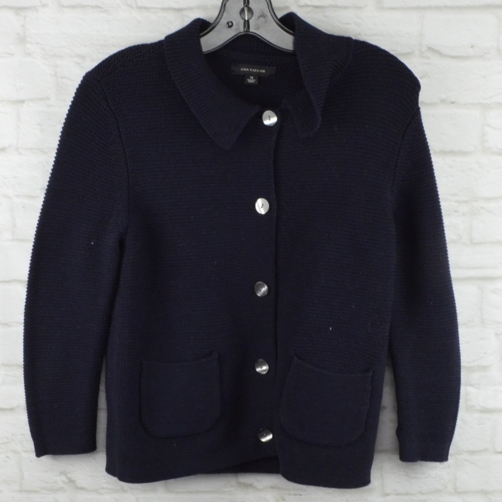 Ann Taylor navy cotton cardigan